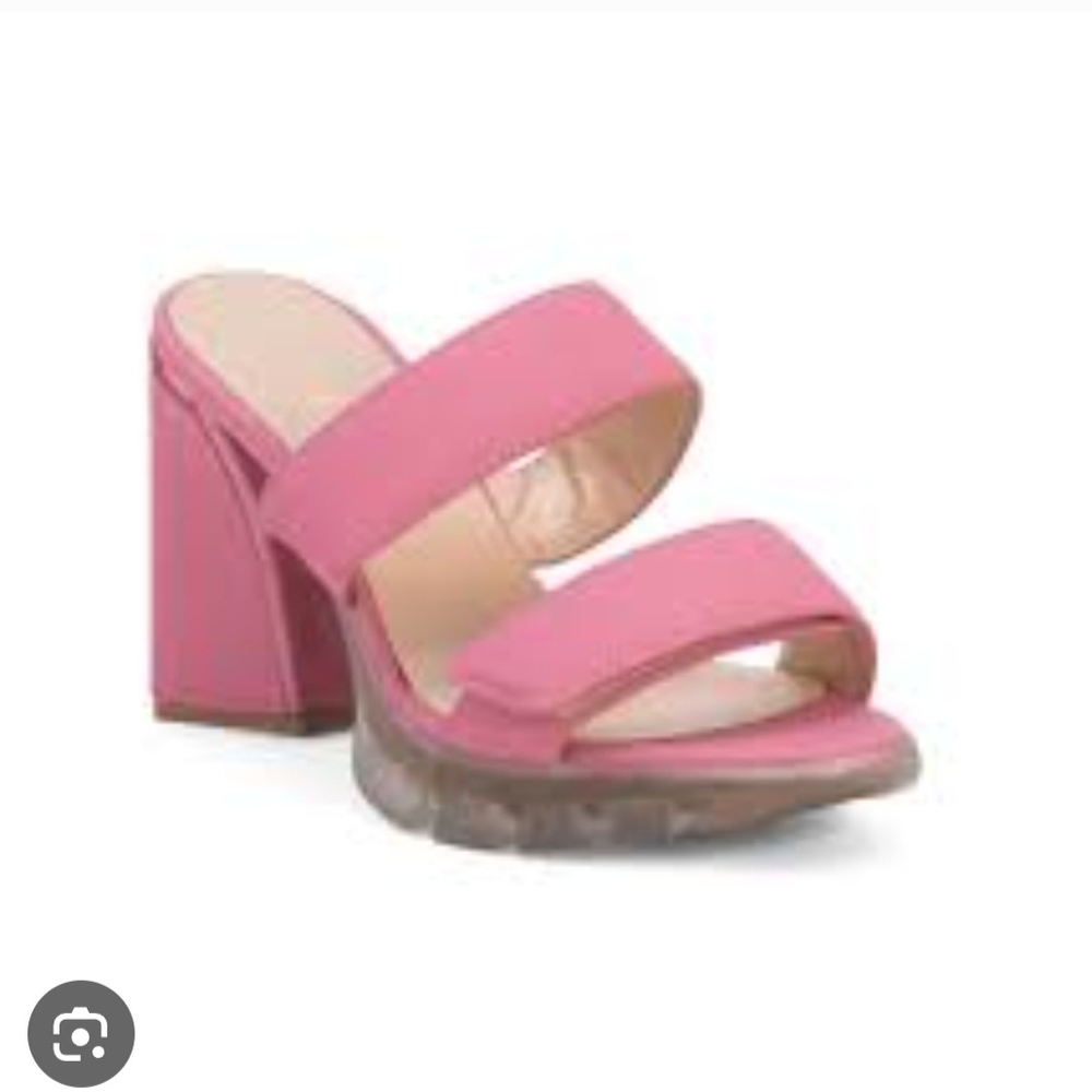 THEO Dusty Rose Chunky Platform Block Heel Slide Sandals Sz. 40/9 Barbie